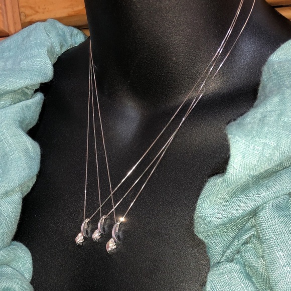 Set of 3 Solid 14K White Gold Natural Diamond Solitaire Necklace Designer Sirena - Picture 5 of 16